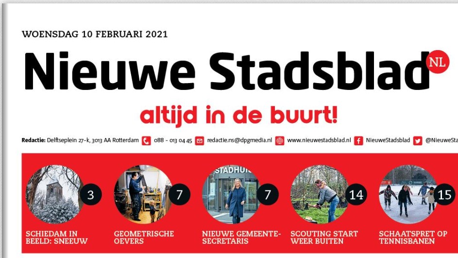 Op de voorpagina van Het Nieuwe Stadsblad van 10 februari 2021 wordt het artikel over de Scouting Tono-groep al aangekondigd