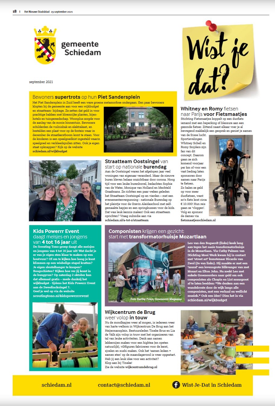 De Wist u dat...-pagina in het Nieuwe Stadsblad van 29 september 2021