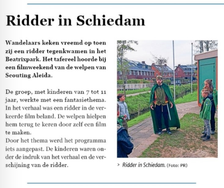 Op pagina 15 van Nieuwsblad Schiedam van 22 april 2026 een artikel over de ridder bij Scouting Aleida Schiedam