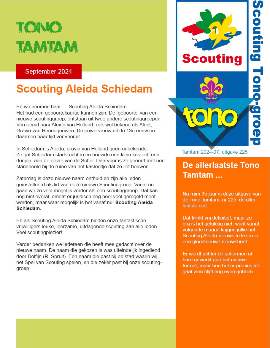 De Tono Tamtam van september 2024 van Scouting Aleida Schiedam